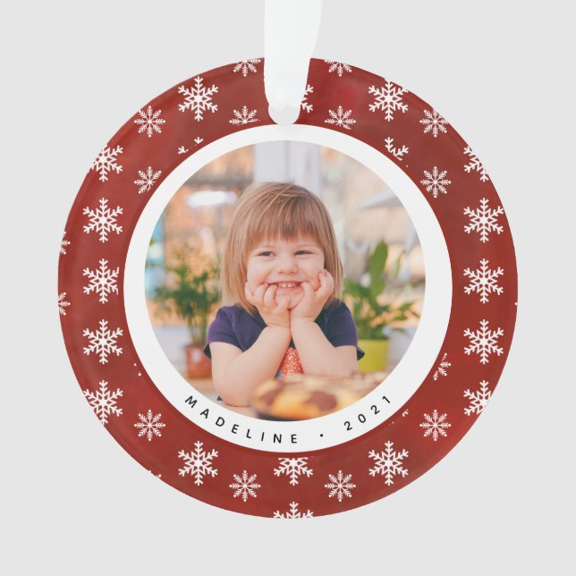 Winterschneeflocken Foto Name Weihnachtsschmuck Ornament (Vorderseite)