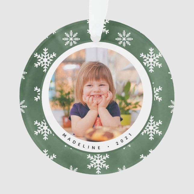 Winterschneeflocken Foto Name Weihnachtsschmuck Ornament (Vorderseite)