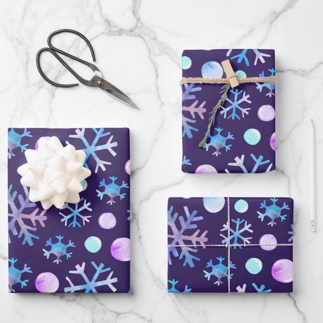 Winterschneeflocken Geschenkpapier Set (Vorderseite)