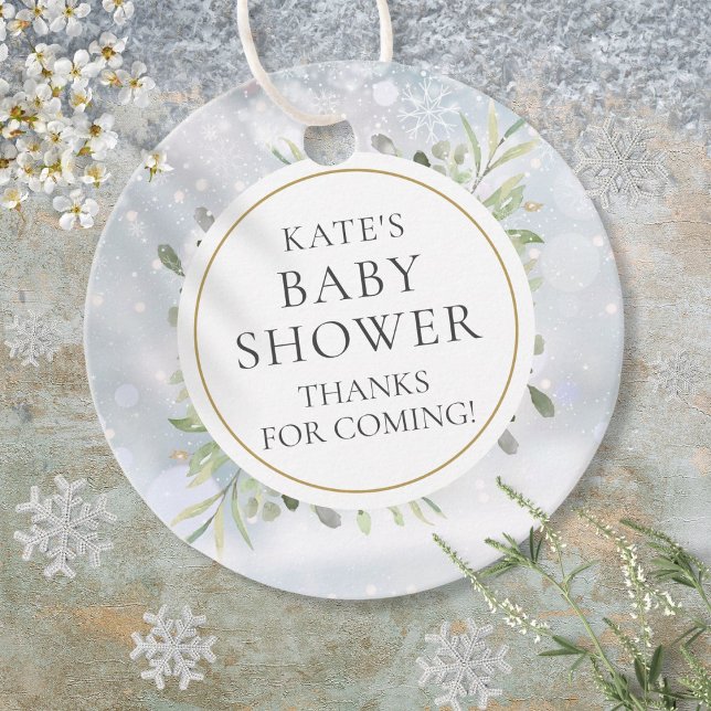 Winterschneeflocken Grüne Kinderdusche Geschenkanhänger (Winter Snowflakes Greenery Baby Shower Favor Tags)