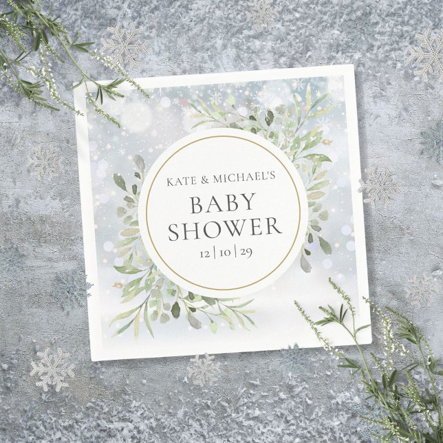 Winterschneeflocken Grüne Kinderdusche Serviette (Winter Snowflakes Greenery Baby Shower Napkins)