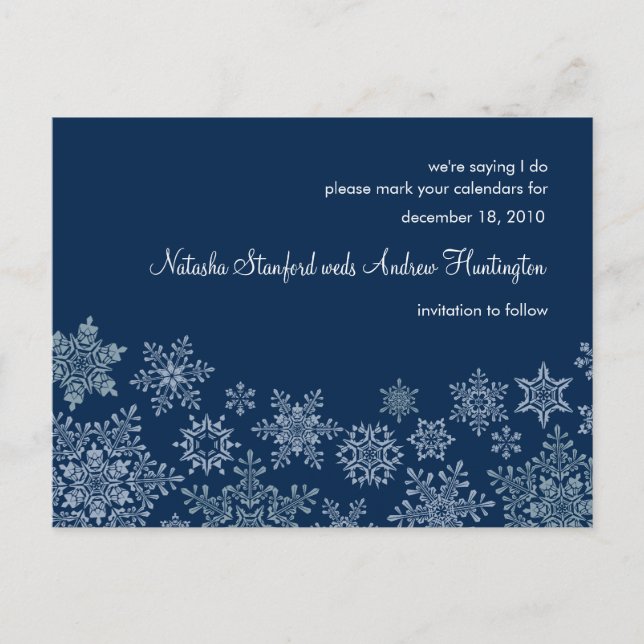 Winterschneeflocken Hochzeit Sichern Sie das Datum Ankündigungspostkarte (Vorderseite)