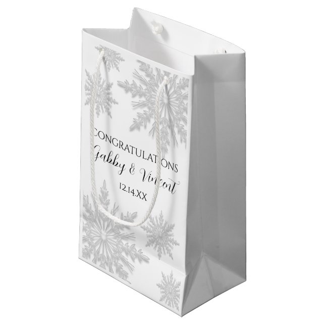 Winterschneeflocken Hochzeitsgratulation Kleine Geschenktüte (Vorderseite Schrägansicht)