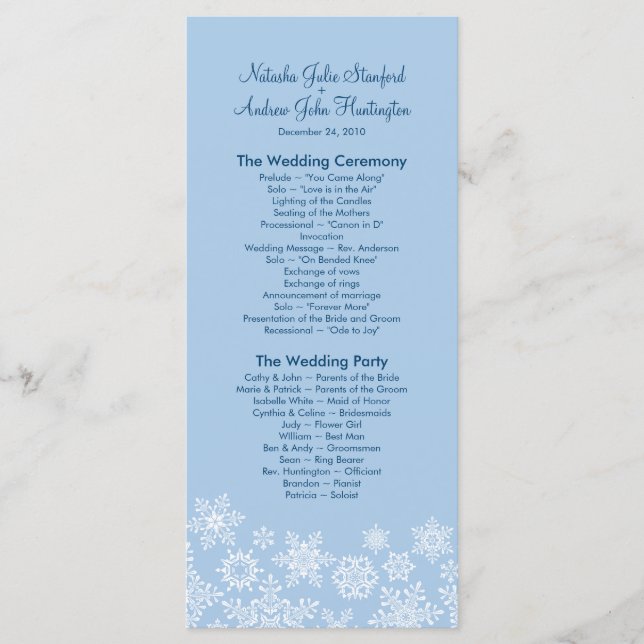 Winterschneeflocken Hochzeitsprogramm Foto Sake ha Programm (Vorderseite)