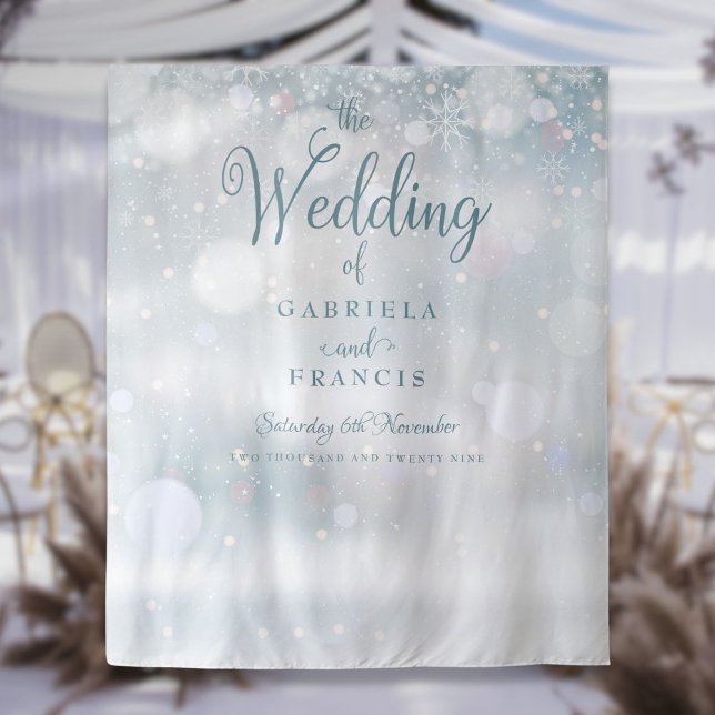 Winterschneeflocken Hochzeitssemble Foto Stand Hin Wandteppich (Winter Snowflakes Wedding Photo Booth Backdrop)