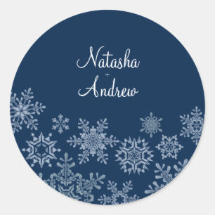 Winterschneeflocken Hochzeitsticker für Umschlag A Runder Aufkleber