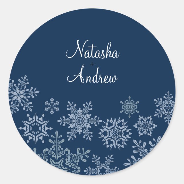 Winterschneeflocken Hochzeitsticker für Umschlag A Runder Aufkleber (Vorderseite)