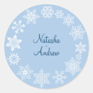 Winterschneeflocken Hochzeitsticker für Umschlag A Runder Aufkleber