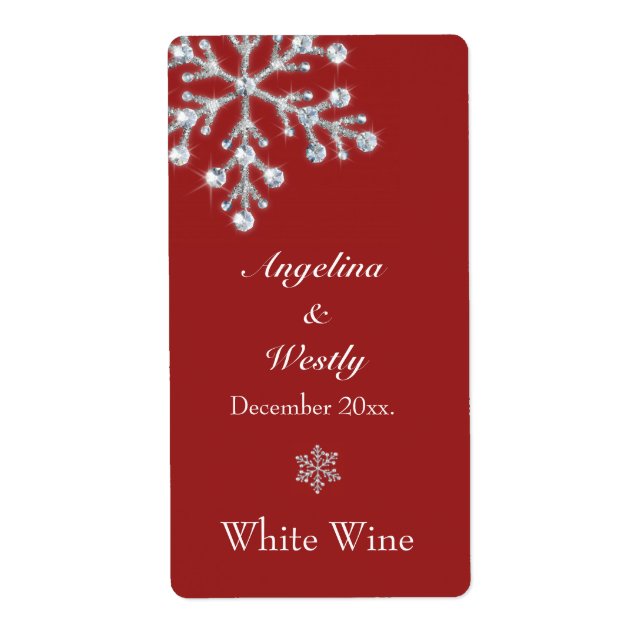 Winterschneeflocken Hochzeitweiliges Weinlabel (Vorne)