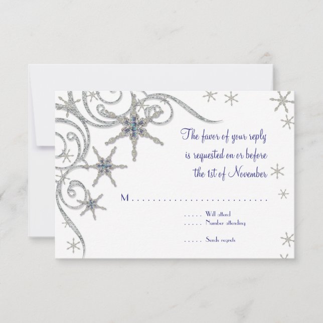 Winterschneeflocken im Bling Swirl Hochzeitskarte RSVP Karte (Vorderseite)