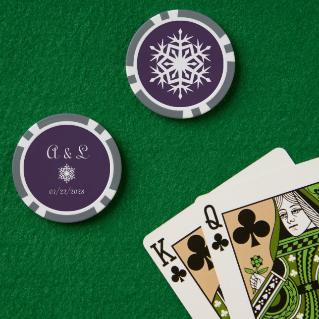 Winterschneeflocken im Lila Pokerchips (Pokertisch (doppelt))