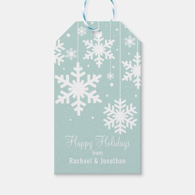Winterschneeflocken in Blautönen Geschenkanhänger (Vorderseite)