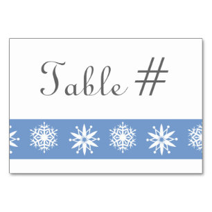Winterschneeflocken in der Periwinkle Tafelkarte Tischnummer