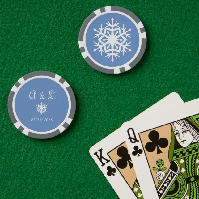 Winterschneeflocken in Periwinkle Pokerchips (Pokertisch (doppelt))