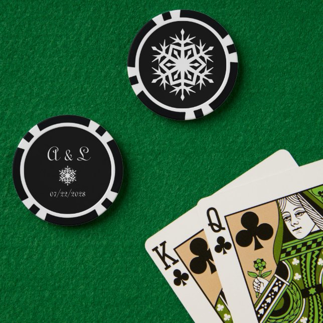 Winterschneeflocken in Schwarz Pokerchips (Pokertisch (doppelt))