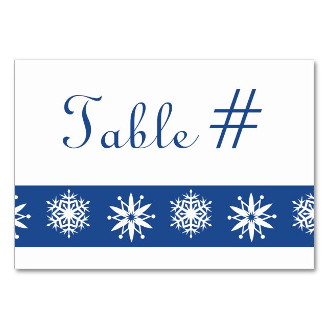 Winterschneeflocken mit blauer Tischkarte Tischnummer (Vorderseite)