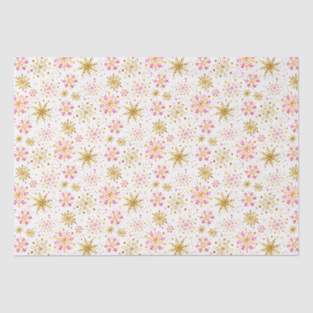 Winterschneeflocken-Muster in Rosa und Gold Seidenpapier (Vorderseite)