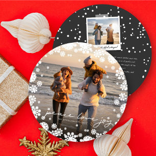 Winterschneeflocken Peace Liebe Joy Elegantes Foto Feiertagskarte