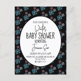 Winterschneeflocken Pink Blue Baby Dusche Schwarz Postkarte