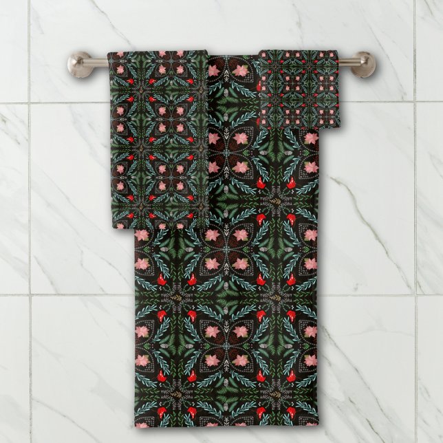 Winterschneeflocken, Poinsettias, Kardinal Badhandtuch Set (Von Creator hochgeladen)
