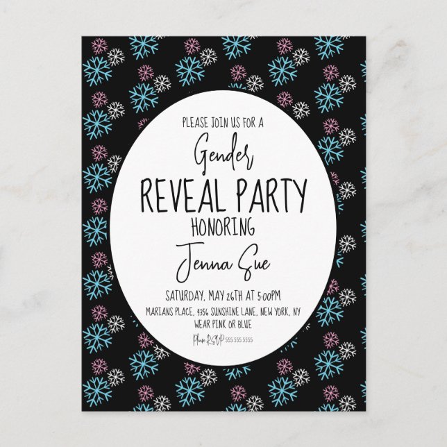 Winterschneeflocken Rosa Blaues Geschlecht Postkarte (Vorderseite)