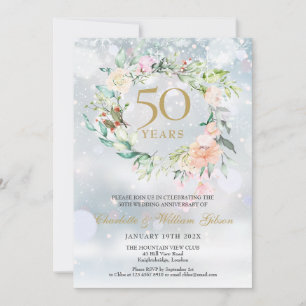 Winterschneeflocken Rose Garland 50 Jahre Jubiläum Einladung