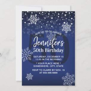 Winterschneeflocken Royal Blue 50. Geburtstag Einladung