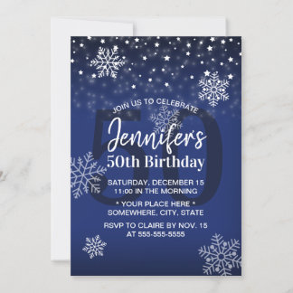 Winterschneeflocken Royal Blue 50. Geburtstag Einladung
