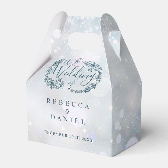 Winterschneeflocken Rustikale Hochzeit Geschenkschachtel (Vorderseite)