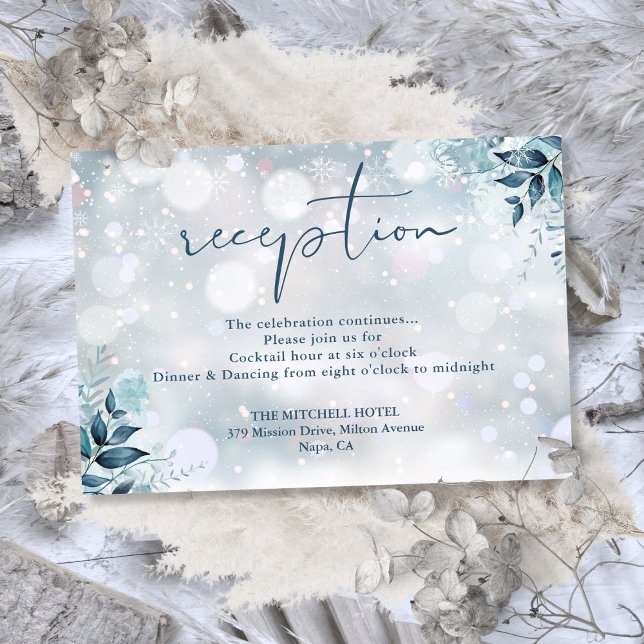 Winterschneeflocken Rustikale Hochzeitsempfehlung Begleitkarte (Winter Snowflakes Rustic Floral Wedding Reception Enclosure Card)