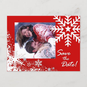 Winterschneeflocken Save the Date (rot) Foto Ankündigungspostkarte
