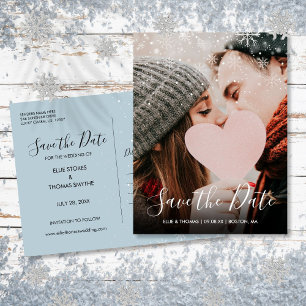 Winterschneeflocken Schrift Foto Save the Date Ankündigungspostkarte