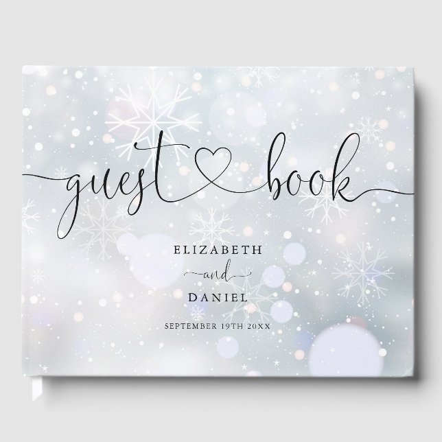 Winterschneeflocken Script-Hochzeit Gästebuch (Vorderseite)