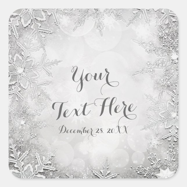 Winterschneeflocken Silver & White Gastgeschenk Quadratischer Aufkleber (Vorderseite)