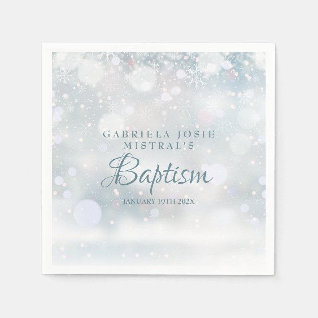 Winterschneeflocken Taufe Christening Serviette (Vorderseite)