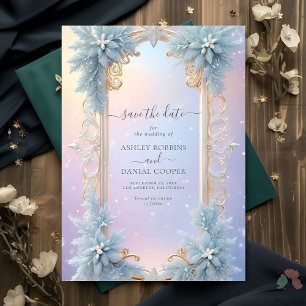 Winterschneeflocken und blaue Florals Save the Dat Einladung