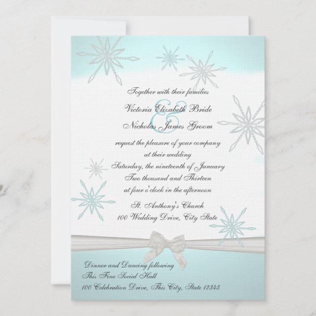 Winterschneeflocken und Hochzeit mit Ribbon Einladung (Vorderseite)
