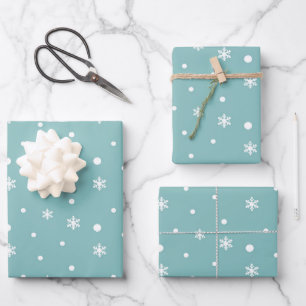 Winterschneeflocken und Polka-Punkte-Muster in Aqu Geschenkpapier Set
