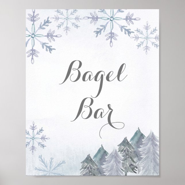 Winterschneeflocken Wasserfarbe Bagel Bar Zeichen Poster (Vorne)