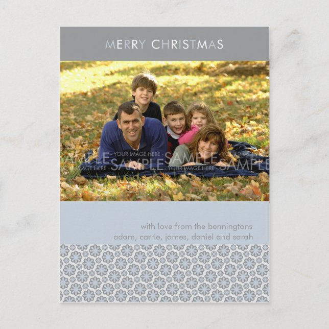 Winterschneeflocken: Weihnachts-Foto Postkarte (Vorderseite)