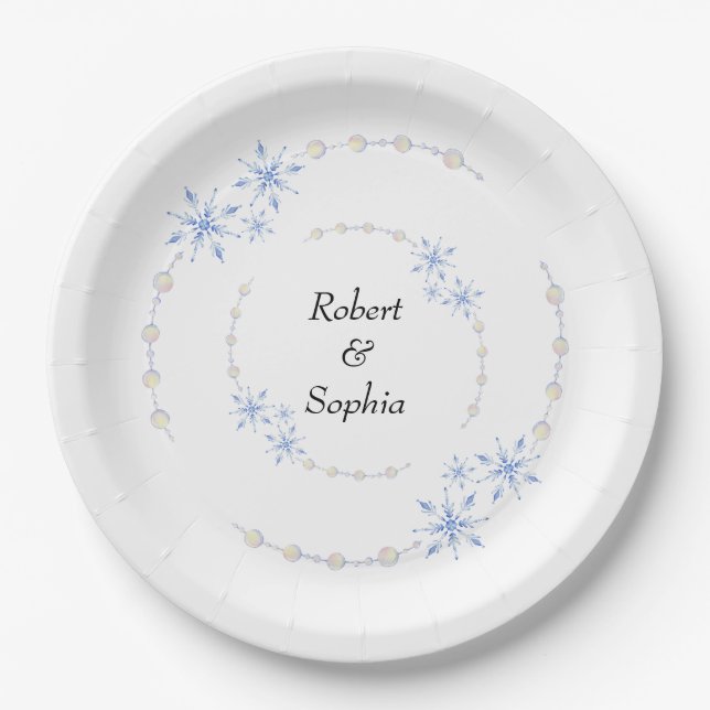 Winterschneeflockenhochzeit Pappteller (Vorderseite)