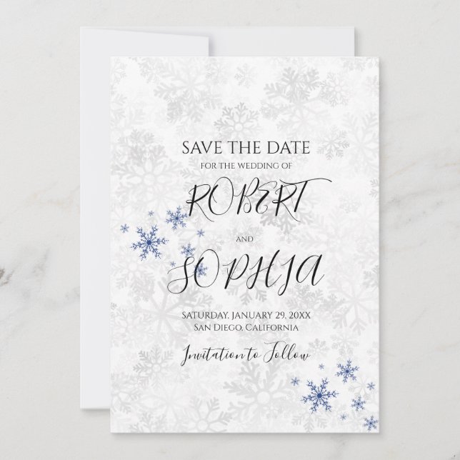 Winterschneeflockenhochzeit rettet das Datum Save The Date (Vorderseite)