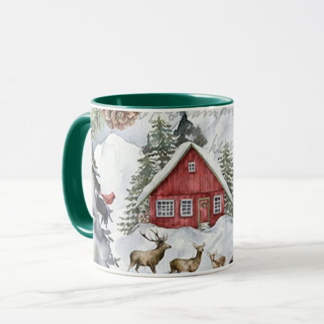 Winterschneekabine Waldwald Hirsche Tasse (Vorderseite Links)