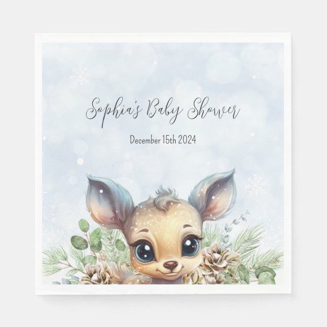 Winterschneekalte draußen Blue Baby Dusche Hirsch Serviette (Vorderseite)