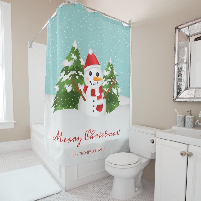 Winterschneemann & Individuelle Name Weihnachten Duschvorhang (Beispiel)