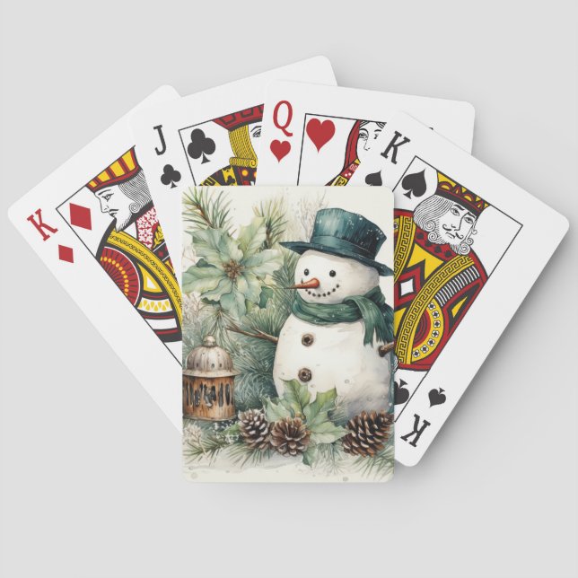 Winterschneemann mit grünem Scarf Spielkarten (Rückseite)