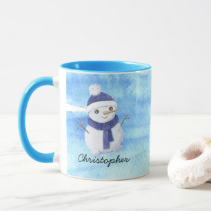 Winterschneemann mit personalisiertem Namen Weihna Tasse
