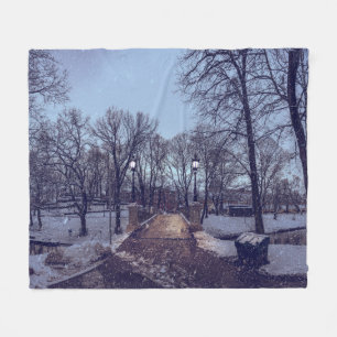 Winterschneepark im Abend Fleecedecke