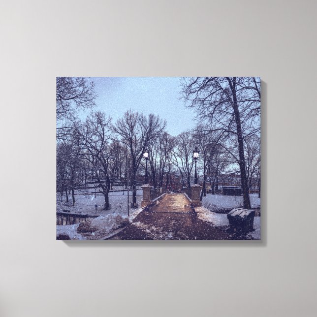 Winterschneepark im Abend Leinwanddruck (Vorderseite)