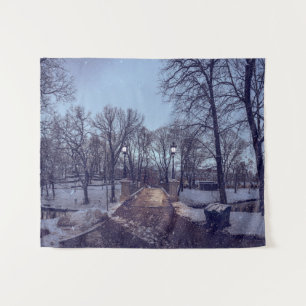 Winterschneepark im Abend Wandteppich
